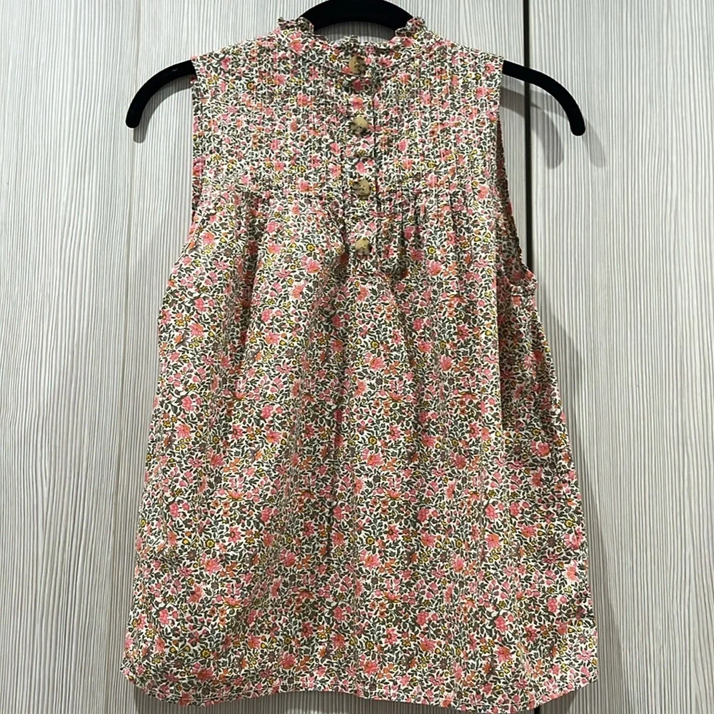 J Crew | Pintuck Cotton Poplin Top | Scattered Blooms (Pink & Green Floral) | XS